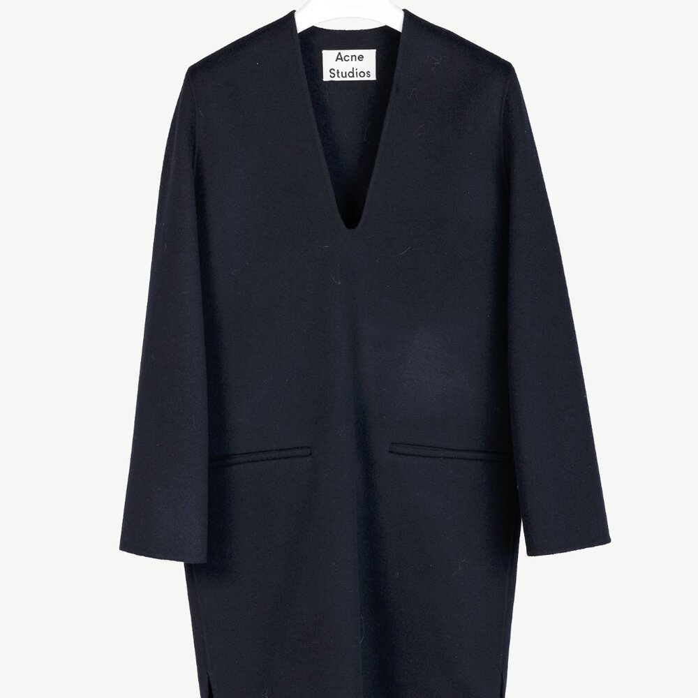 Acne Studios Alley Double Navy Wool & Cashmere Long-Sleeve Dress
